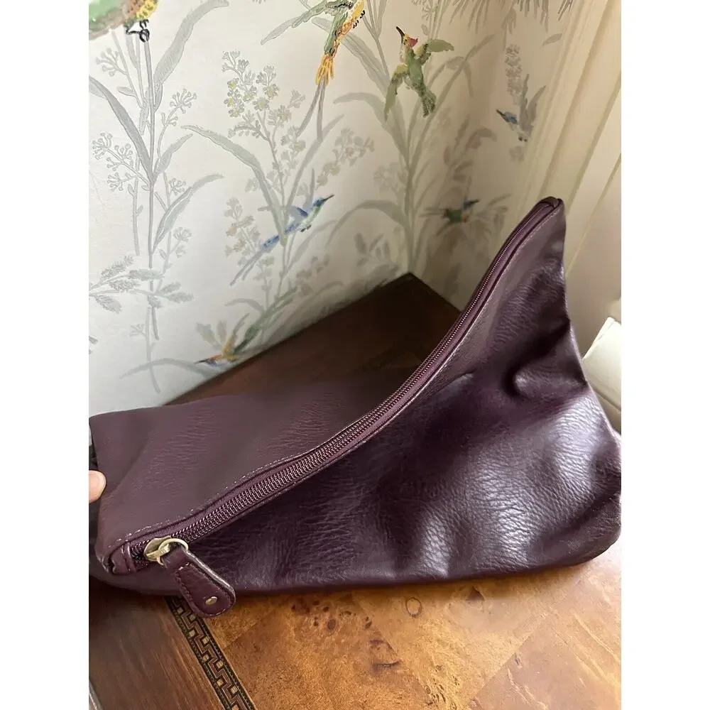 Free People Vegan Leather Soft Folio Laptop Case Bag Zipper Pouch Wine